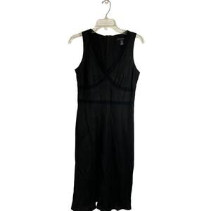 White House Black Market Classic Black Linen Dress with Lace Detail